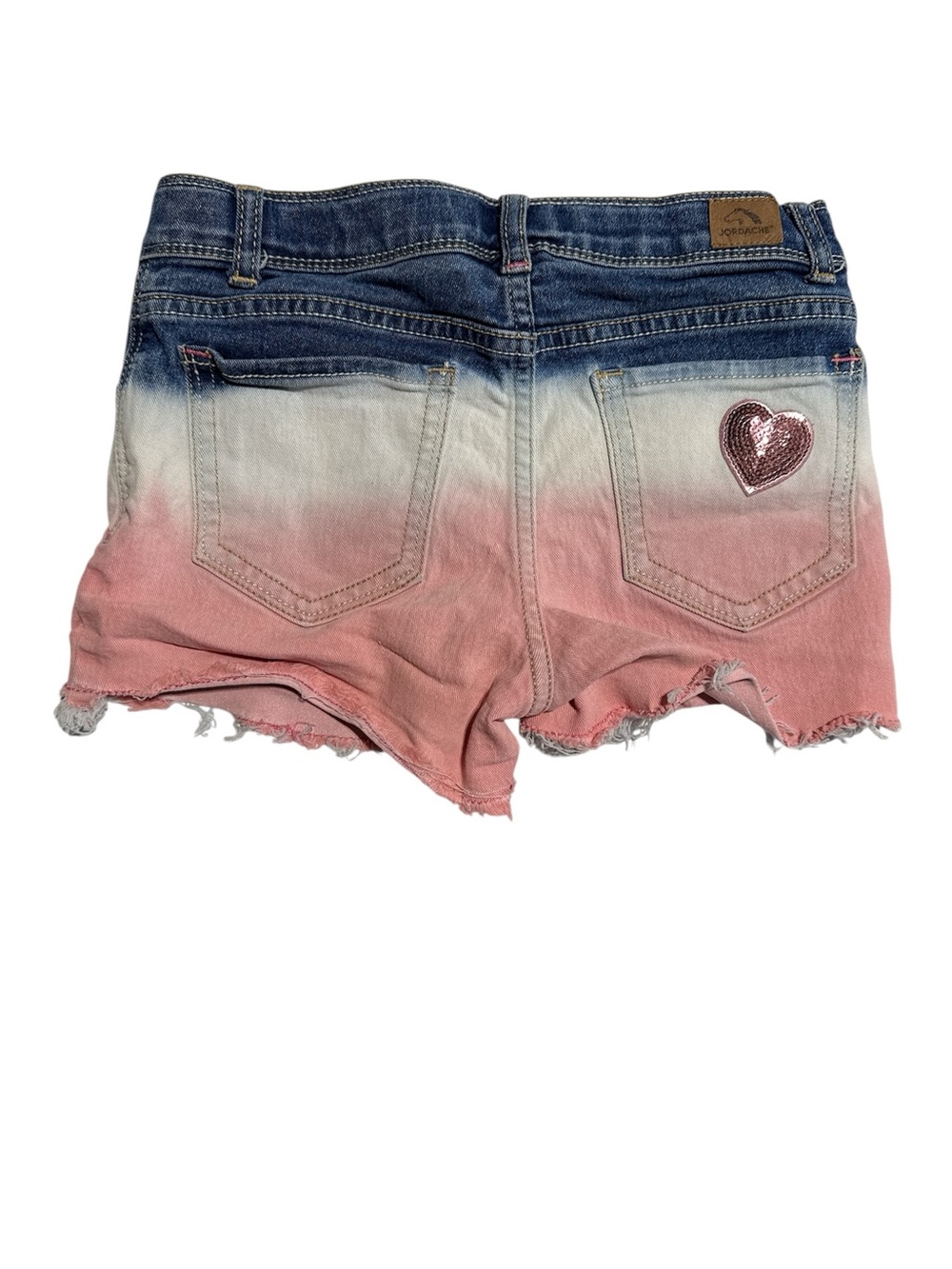 Jordache Girls Ombre Denim Cutoff Shorts Pink Blue White Sequin Heart Size 10 - Picture 2 of 2